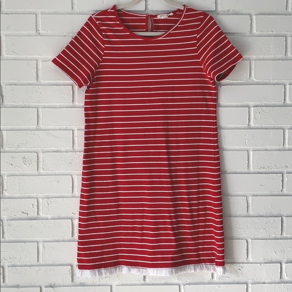 Fringe bottom t-shirt dress (Red)